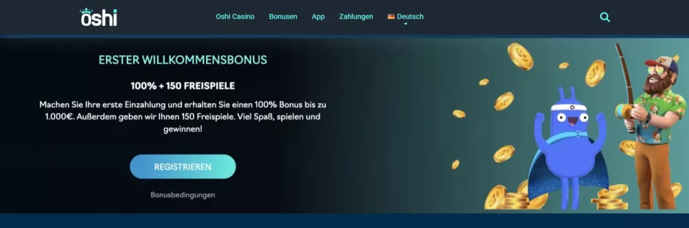 Oshi Casino – Willkommenspaket bis zu 4000 € + 200 Freispiele sichern